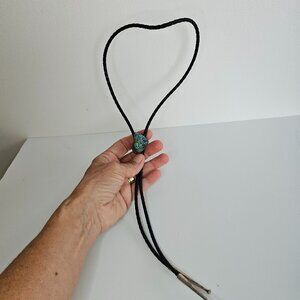 Bolo tie turquoise nugget polished stone rock leather cord necktie western